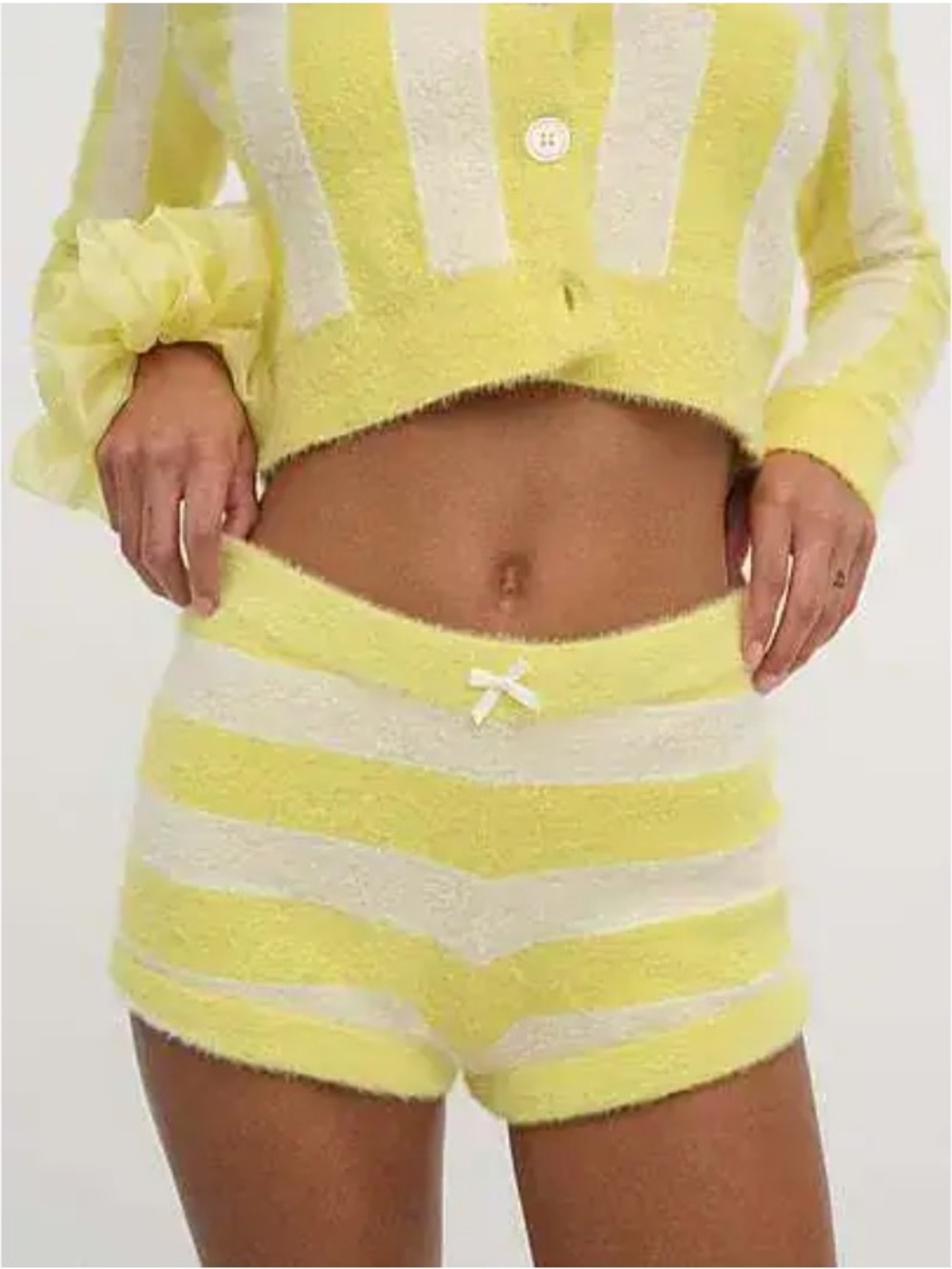 For Love & Lemons Yellow and White Striped High Waist Shorts